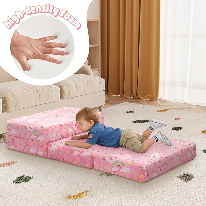MeMoreCool Foldable Floor Mattress for Kids, Glow Toddler Nap Mat for Sleeping and Daycare, Portable Trifold Futon Mattress Floor Bed, Unicorn