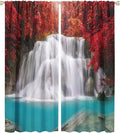 Red Forest Waterfall Blackout Windows Curtains, Tree Landscape Woodland Scenic Nature Fall Scenery Art Printed Curtains, for Living Room Bedroom 42x54in 2 Panels