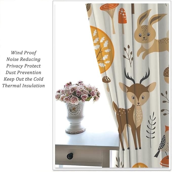 Kids Forest Animal Curtains,Baby Bedroom Window Treatments, Cartoon Watercolor Forest Animal Lion Boys Girls Children Bedroom Drapes 63x72in