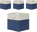 Temary Storage Baskets for Shelves 13x13 Baskets for Gifts Empty, 4 Pack Shelf Baskets Large Storage Baskets Cube Storage Bins Fabric Storage Cubes with Handles for Shelves (White&Blue)
