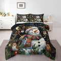 Feelyou Christmas Bedding Set Soft for Boys Girls, Holiday Snowman Birds Comforter Set King Size Xmas Owl Branch Berry Duvet Quilt Microfiber Snowflake Bedroom Decor 3 Pcs with 2 Pillow Cases