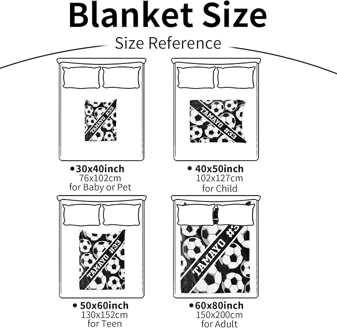 Custom Kids Soft Blanket: Personalized Gift for Soccer Football Basketball Softball Lovers Name and Number - Flannel Toddler Bed Blankets (50X60inch)