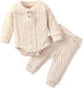 Newborn Baby Boy Girl Clothes Ribbed Knitted Cotton Long Sleeve Romper Long Pants Solid Color Fall Winter Outfits