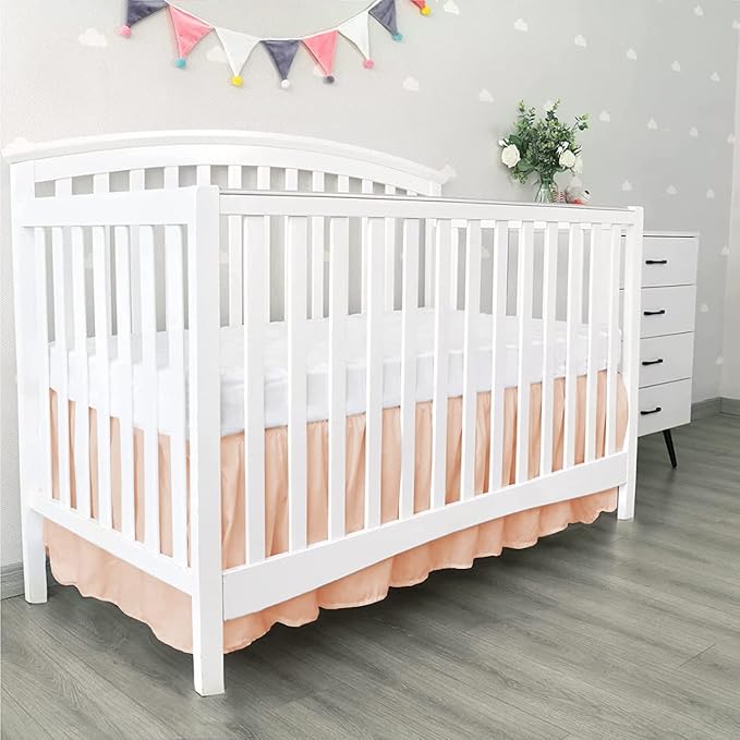 100% Egyptian Cotton, Nursery Crib Toddler (24" x 38" + 10") 800 Thread Count Crib Skirt Dust Ruffle, Bedding Skirts for Baby Boys or Girls, 10" Drop, Blush Solid