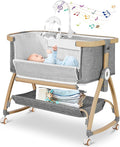 Bassinet Bedside Sleeper,Bedside Bassinet,Rocking Bassinet,3 in 1 Baby Bassinet with Mattress,Mobile,Mosquito Net,Storage Basket,6-Height Adjustable Portable Bassinet with Wheels for Newborn Infants