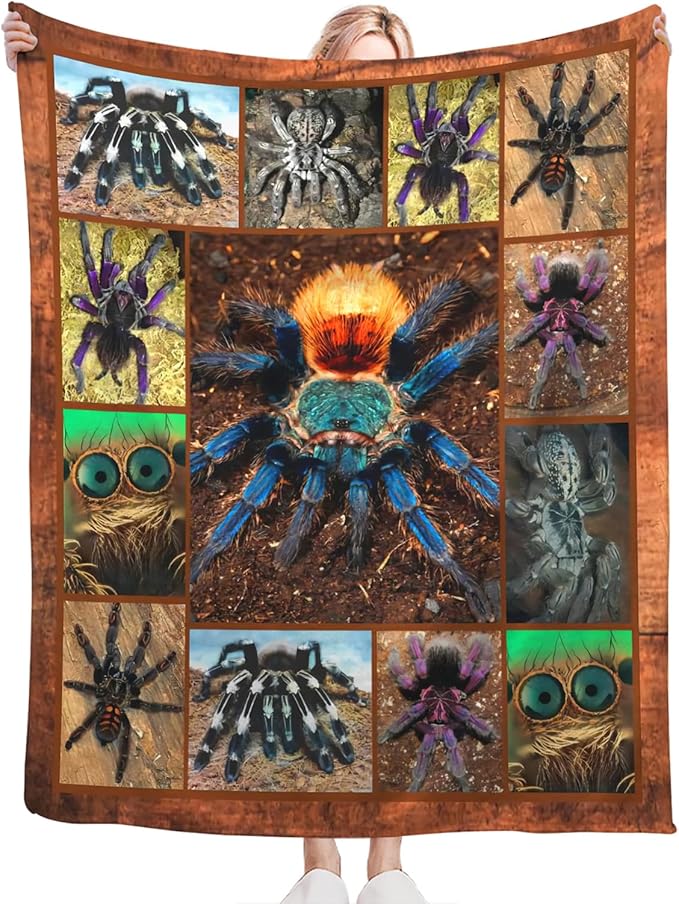 Tijuboni Tarantula Spider Throw Blanket Spider Gifts for Boys Men Girls Women Kids Adults Soft Flannel Fleece Blanket for Couch Sofa Bed Home Decor 40"x50"