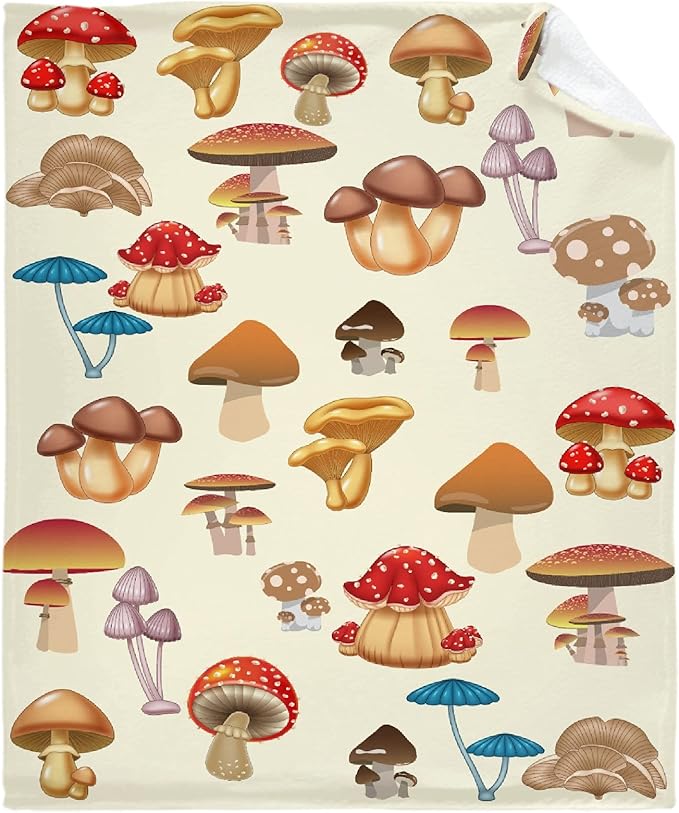 Thuswarm Colorful Wild Mushroom Flannel Blanket for Autumn Winter Gifts Warm Cozy Soft Funny Print Throw for Bed Couch Sofa 40”×30” XSmall for Pets