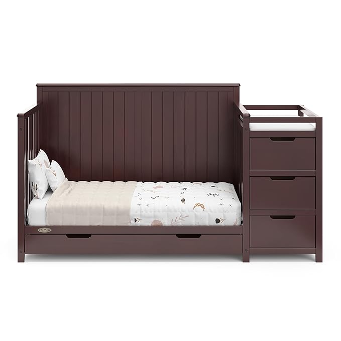 Graco Hadley 5-in-1 Convertible Crib & Changer (Espresso) – GREENGUARD Gold Certified, Fits Standard Crib Mattress, Converts to Toddler Bed and Full Bed, 4 Adjustable Mattress Heights
