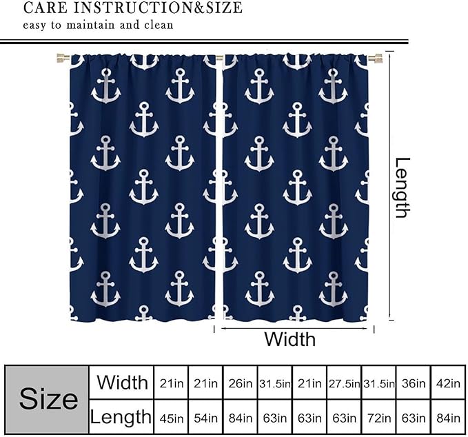 Nautical Costal Curtains,MarineThemed Oceanic Anchor Pattern Blackout Print Home Bedroom Living Room Window Treatments 2 Panel Set 84x84 Inch