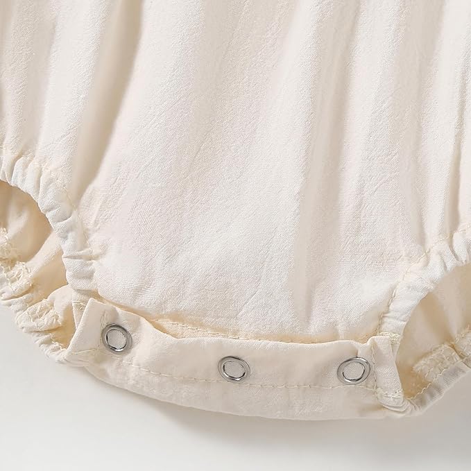 Gaono Newborn Baby Girl Smocked Bubble Romper Cute Boho Summer Clothes Ruffle Sleeveless Crochet Flower Vintage Bodysuit