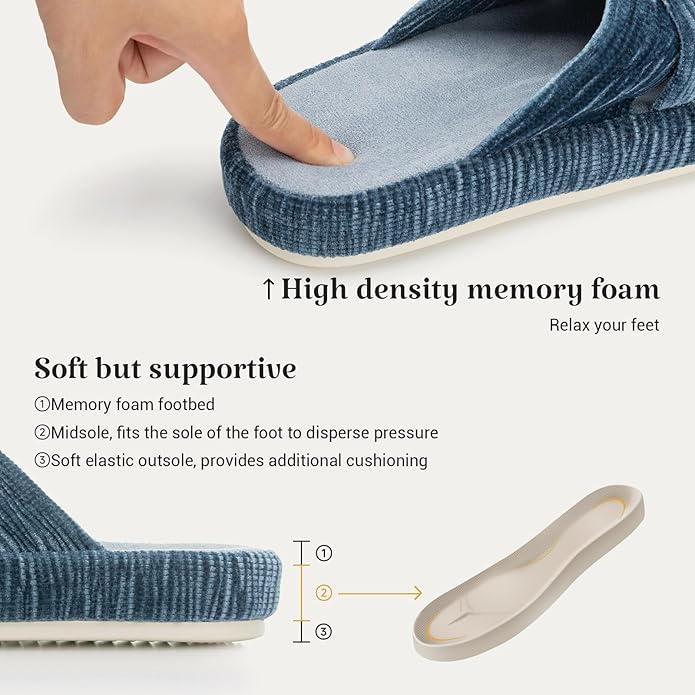 Chantomoo Slippers for Women Memory Foam House Bedroom Corduroy Bow Crossbands Slipper Shoes Comfy Trendy Gift Slippers