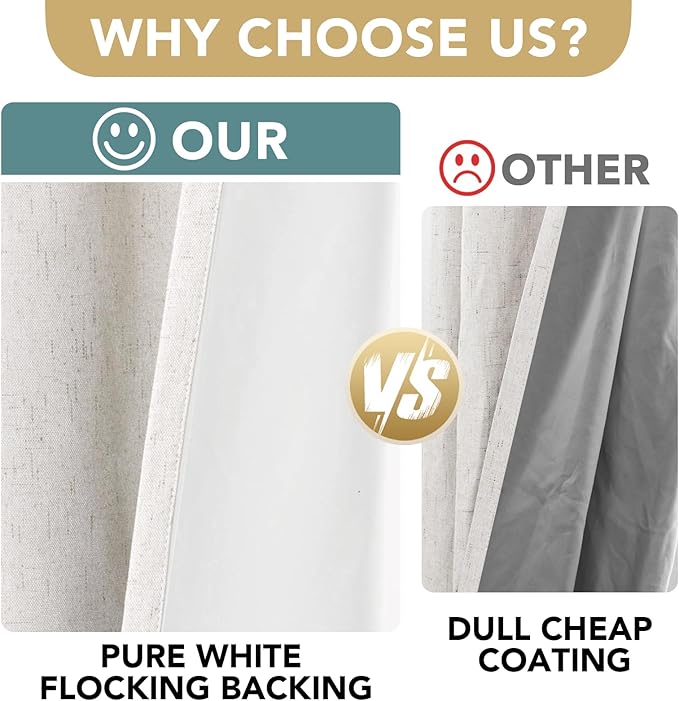 H.VERSAILTEX 100% Blackout Curtains Ivory, Linen Blackout Curtains 96 inch Curtains 2 Panel Set, Elegant Curtain for Bedroom Grommet Drapes Window Curtains Living Room Drapes