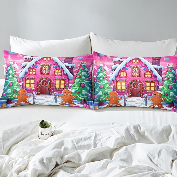Feelyou Merry Christmas Comforter Cover Set Gingerbread Man Bedding Set Twin Size for Kids Boys Girls Bedroom Bed Decor Christmas Duvet Cover Set Soft Quilt Cover,No Comforter