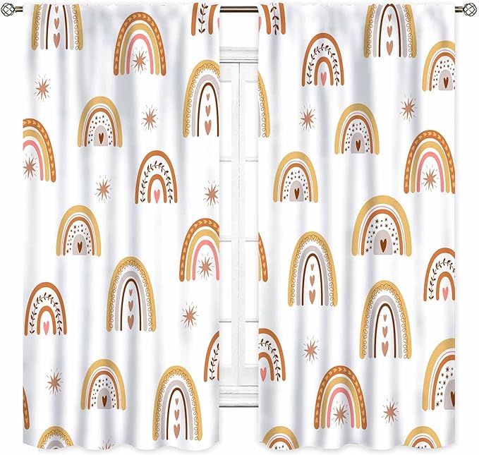 Boho Rainbow Curtains, Kids Girls Baby Cute LovelyRetro Vintage Rainbow Pastel Aesthetic Bohemian Window Curtains for Classroom Bedroom Living Room Nursery Playroom Drapery 2 Panels Set, 42"x63" Inch