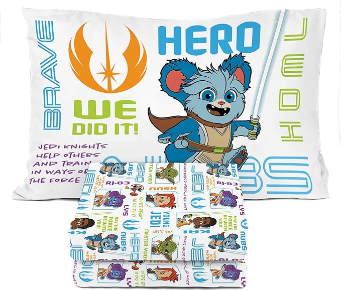Star Wars Young Jedi Adventures Twin Sheet Set - 3 Piece Kids Bedding Set Includes Pillow Cover - Super Soft Yoda Microfiber Sheets