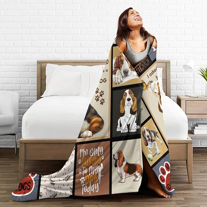 Cute Basset Hound Blanket Basset Hounds Throw Blankets Gifts for Girls Boys Cozy Warm Soft Flannel Throws Plush Stuffed Animal Funny Pet Dog Fleece Blanket DecorGifts for Men Women 50"x40"