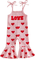 Toddler Baby Girl Valentines Day Outfit Love Sleeveless Tie-up Suspender Romper Bell Bottom Pants Spring Jumpsuit