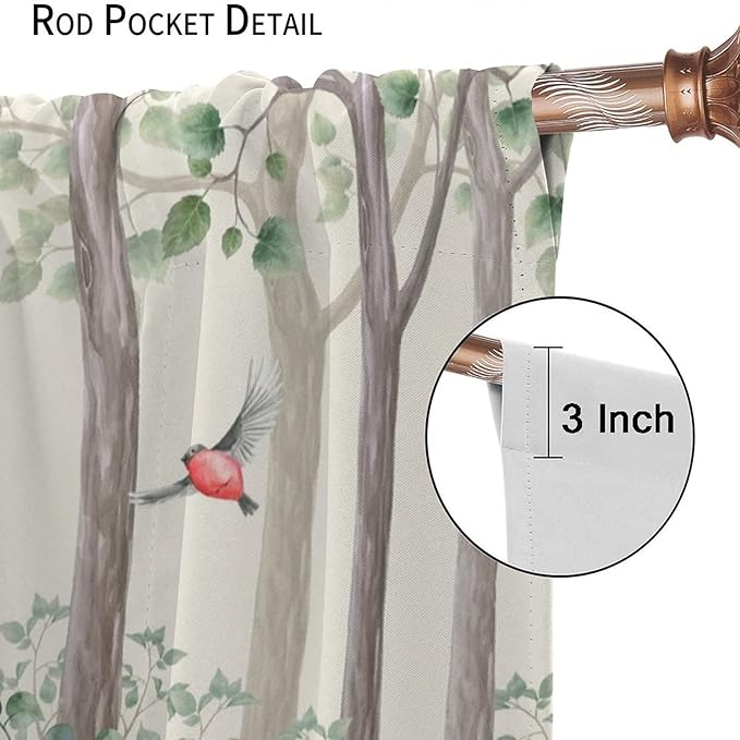 Forest Animal Curtains,Fox Elk Bird Animal Watercolor Woodland Print Curtains Kids Nursery Bedroom Living Room Home Decoration 63x72in