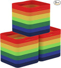 Storage Cotton Cubes 11 Inch, Woven Cotton Rope Storage Baskets for Toys Blanket Organizing, Storage Bins Decorative Organizer with Handles for Living Room Laundry Room Closet (3 Pack, Rainbow)