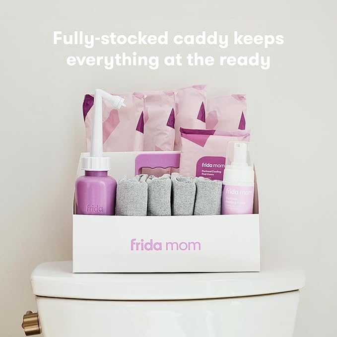 Frida Mom 15pc Labor & Postpartum Kit Gift Set for Baby Showers & Mom to Be, Includes Peri Bottle, Nursing Gown, Disposable Underwear, Ice Maxi Pads, Pad Liners, Perineal Foam, Socks & Toiletry Bag
