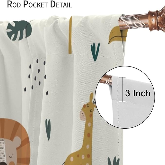 Cute Lion Window Curtains for Kids Bedroom,Cartoon Woodland Jungle Forest Wildlife Little Lion Giraffe Owl Palm Tree Printed Pattern Blackout Drapes for Living Room Baby Nursery Room 52x84in