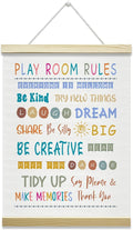 Nopoben Playroom Rules Poster Hanger Frame, Playroom Wall Art With Wooden Poster Hanger, Play Room Wall Decor, Kids Room Nursery Bedroom Classroom Decor(12x16 Inches)-21