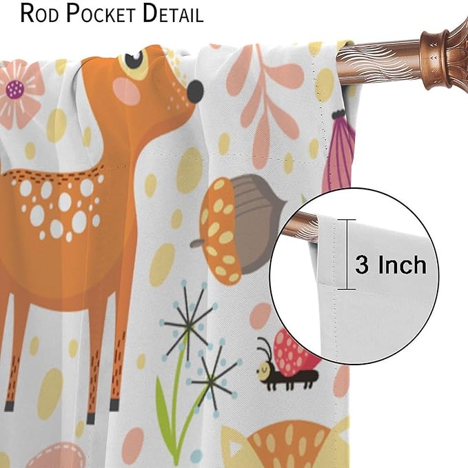 Jungle Animals Curtains, Cute Cartoon Animals Branches Window Treatments, Rod Pocket Thermal Insulated Drapes 2 Panel Sets for Kids Bedroom Nursery Classroom, 42" W X 45" L[Decor]