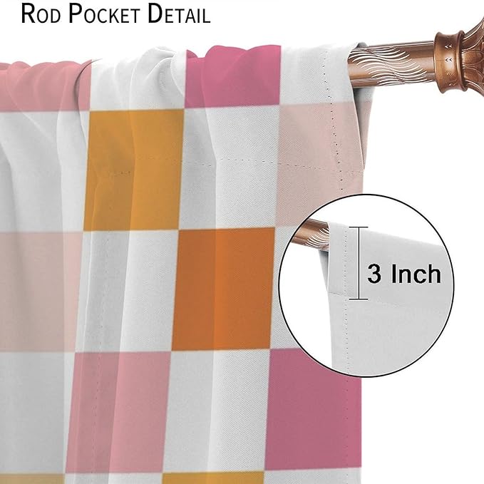 Pink Checkered Curtains,70s Vintage Twisted Checkered Window Drapes Colorful Groovy Trendy Wavy Hippie Grid Print Window Treatments for Kids Girls Bedroom Living Room 55" W X 63" L