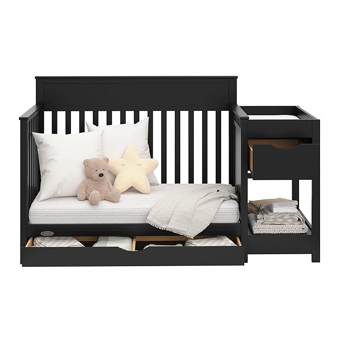 Graco Shiloh 5-in-1 Convertible Crib & Changer with Drawer (Black) – GREENGUARD Gold Certified Baby Crib Crafted from Wood, Converts to Toddler Bed, Daybed, and Full-Size Bed