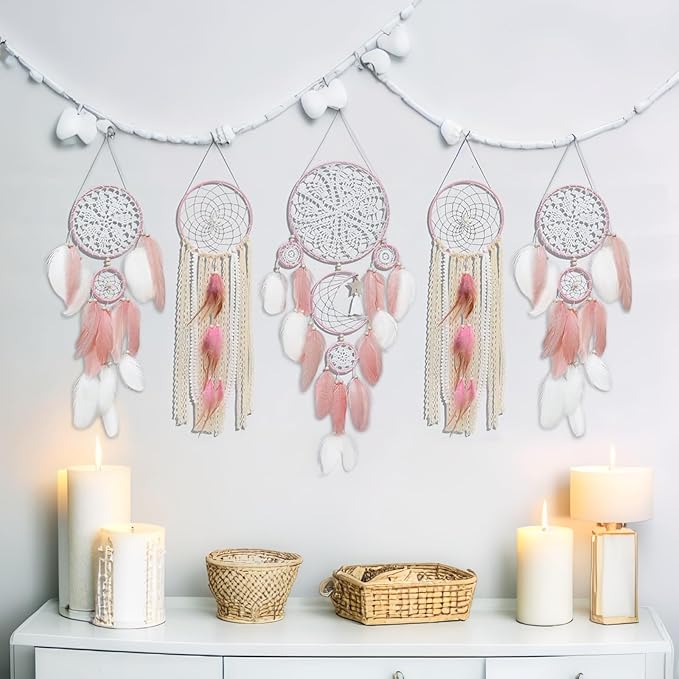 Dream Catcher Wall Decor,Large Boho Dream Catcher with Luxurious Feathers & Beads, Handmade Wall Hanging for Bedroom, Nursery, Living Room, Gift Ready for Girls & Adults (Black-Blue)