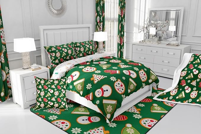 Feelyou Merry Christmas Comforter Set King Size Snowman Bedding Set for Kids Boys Girls Gloves Cookies Duvet Quilt Snowflake Bedroom Decor Microfiber 3 Pcs with 2 Pillow Cases