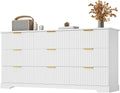 Fluted Dresser with 9 Drawers for Bedroom, 63" Wide Dresser with Metal Handle, Wooden Chest of Drawers for Bedroom, Living Room, Entryway, White
