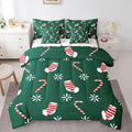Merry Christmas Kids Bedding Set Xmas Theme Comforter Set with Sheets for Boys Girls Christmas Stockings Snowflake Decor Bed in a Bag Green Pink Xmas Theme Bed Set 7Pcs King Size
