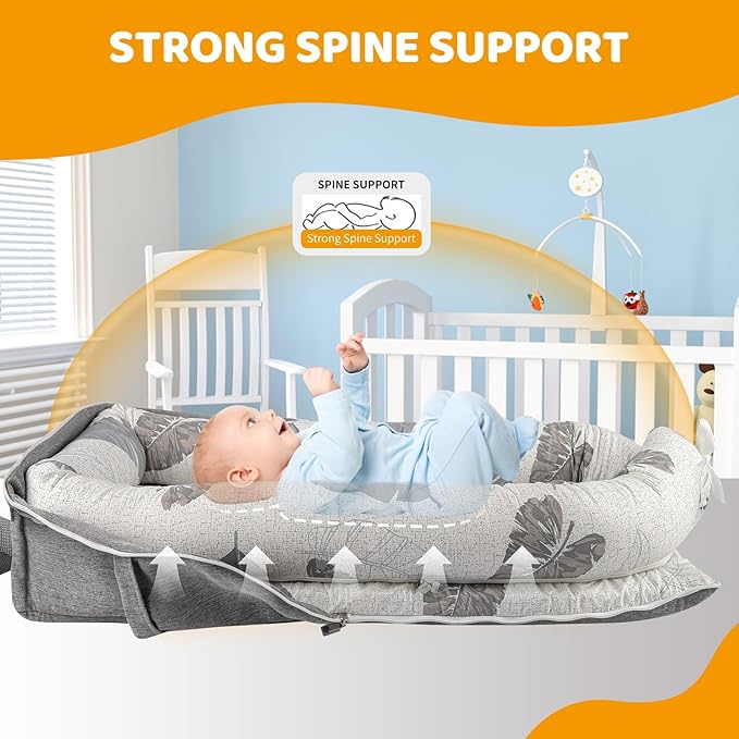 Baby Lounger, Foldable Cotton Baby Lounger Pillow for Newborn, Breathable & Soft Baby Nest for Home and Easy Travel, 0-12 Months Baby Nest Lounger Ideal Baby Essential Shower Gifts