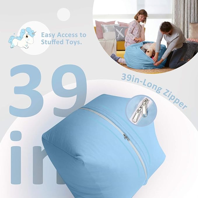 Aubliss Unicorn Stuffed Animal Storage Bean Bag Chair for Kids, Velvet Extra Soft Beanbag Chairs Cover, X-Large Stuffable Zipper Bean Bag for Organizing Plush Toys Girls Bedroom Decor, Blue