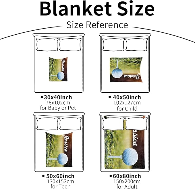 Personalized Golf Blanket Name and Number: Custom Golf Throw Blankets Super Soft Flannel Customized Name Softball Gifts for Kids Boys Girls Women Men Golf Lover(50" x 60" for Teen)