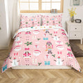 Pink Christmas Nutcracker Decorative Comforter Cover Queen Size Xmas Cartoon Santa Claus Duvet Cover New Year Festival Snowman Snowflake Bedding Set Gifts for Kids Boys Girls 2 Pillow Cases Pink