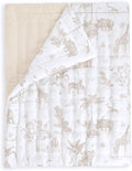 MakeMake Organics Organic Twin Comforter GOTS Certified Organic Kids Blanket Cotton Infill Tufted - Reversible Ultra Soft Breathable Boys Girls (68"x88", Safari + Solid Oat)