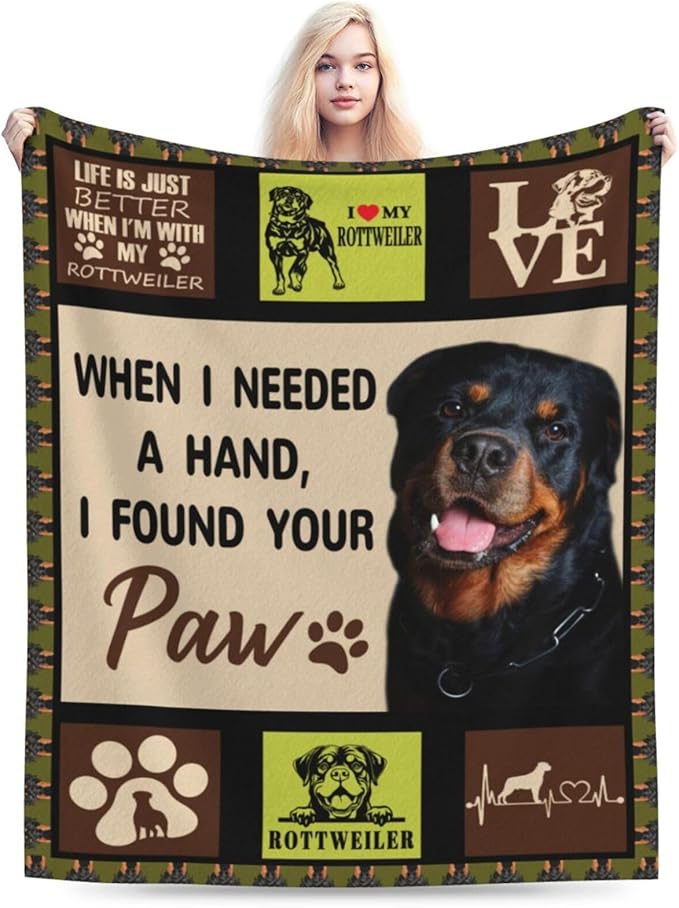Rottweiler Blanket Rottweiler Gifts Throw Blanket Super Soft Flannel Fluffy Plush Cozy Fuzzy Fleece Stuff Animals Blanket Decor for Dog Lover Woman Girl Kids Adults Man for Bed Sofa Couch 40"X50"