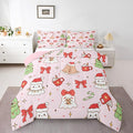 Feelyou Christmas Bedding Set Soft for Boys Girls, Cute Bow Comforter Set Toddler Size Cute Ghost Duvet Quilt Microfiber Coquette Bow Knot Bedroom Decor Candy Print 2 Pcs with 1 Pillow Cases