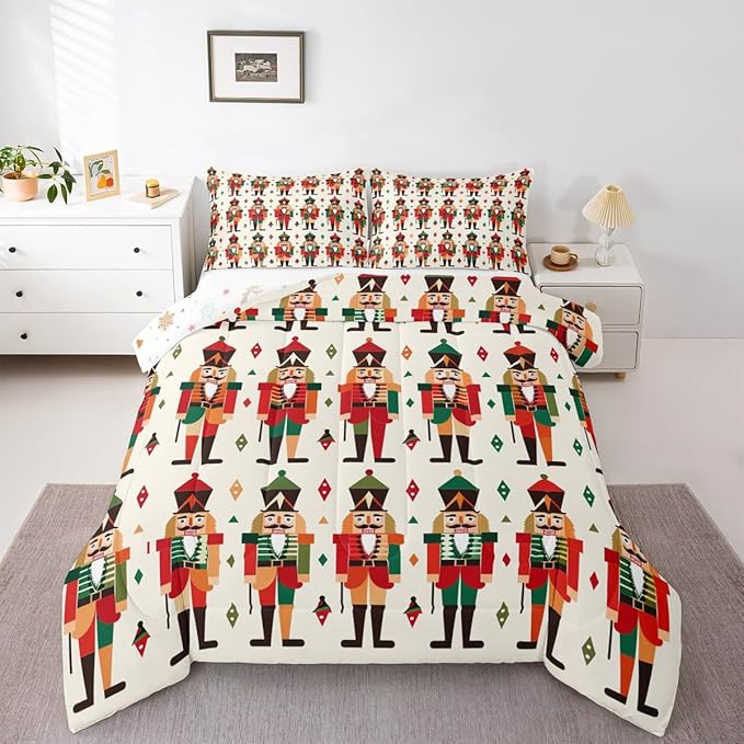 Feelyou Christmas Kids Comforter Set Full Size Nutcracker Bedding Set Soldier Royal Guarder Princess Duvet Quilt for Kids Boys Girls Bedroom Decor Microfiber Ultra Soft Breathable