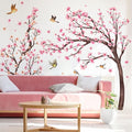 Large Pink Flower Tree Branch Wall Stickers Cherry Blossom Floral Birds Peel and Stick Wall Decals Art for Girls Bedroom Living Room TV Wall Decor