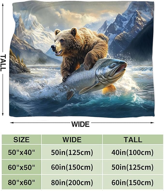 Tijuboni Bear Fish Throw Blanket Cabin Bear Gifts for Women Men Girls Boys Kids Adults Soft Flannel Fleece Blanket for Couch Sofa Bed Home Decor 50"x60"