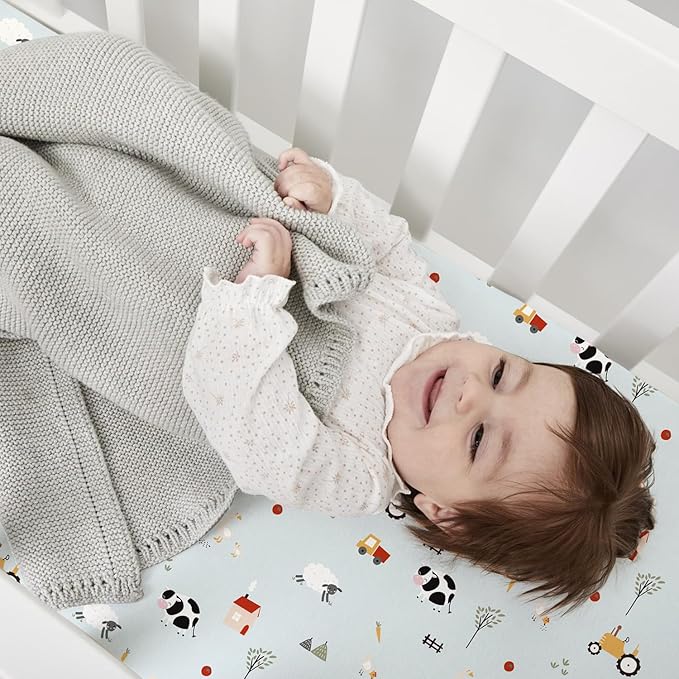 Little Grape Land Crib Sheets Baby Toddler Sheets 3 Pack Fitted for Boys Girls, Standard Size 28x52‘’ Crib Mattress, Super Soft Breathable Washable Microfiber Blue Sheep