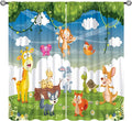 Animal Curtains, Cartoon Cute Woodland Jungle Forest Animals Pattern Blackout Window Treatments, Rod Pocket Thermal Insulated Drapes 2 Panel Sets for Kids Nursery Bedroom Classroom, 55" W X 63" L