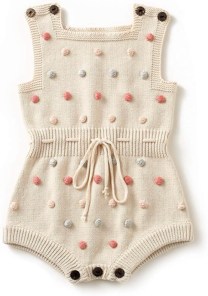 Simplee kids Baby Girl Knit Romper Fall Sleeveless Pompoms Rompers Newborn Little Girl Overall Jumpsuit Outfits