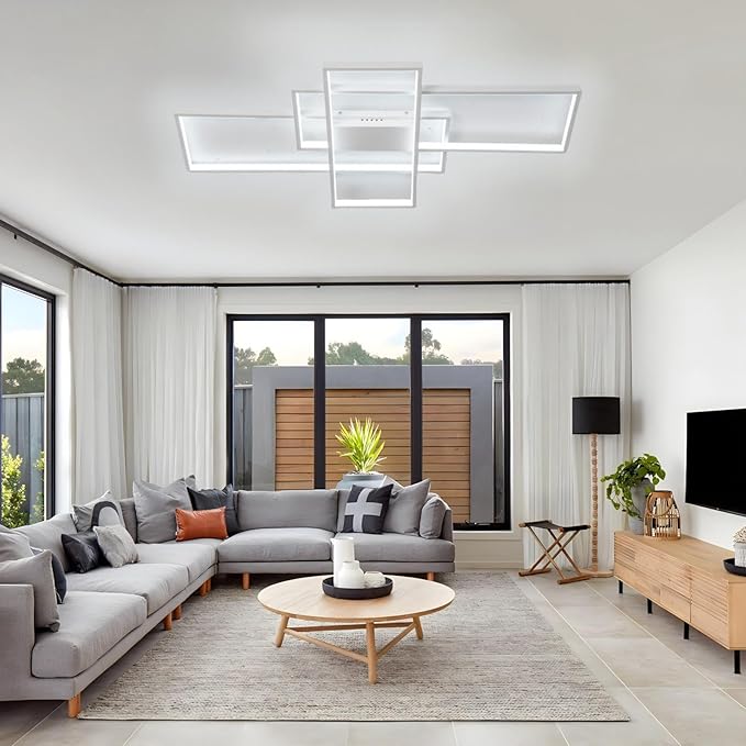 Flush Mount Modern LED Ceiling Light Fixture,With remote control Dimmable 3 Color Selectable Ceiling Lamp Ceiling Light for sitting room Kitchen Bedroom Hallway Porch (White, 55.1*31.5*2.5 IN)