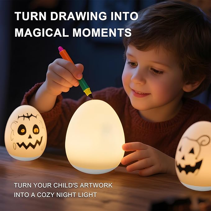 Silicone Baby Night Light,Egg Night Light for Baby Nursery, 7 Colors Changing & 30-Min Timer Portable Nursery Night Lamp forBaby Nursery & Kids Bedroom,DIY Hand - Painted Custom Lamp