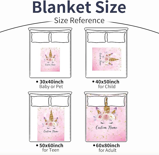 Personalized Unicorn Blanket with Name for Girl, Custom Kids, Soft Flannel Pink Toddler Customized Gift Birthday Christmas Baby Shower Newborn 30'' X 40''