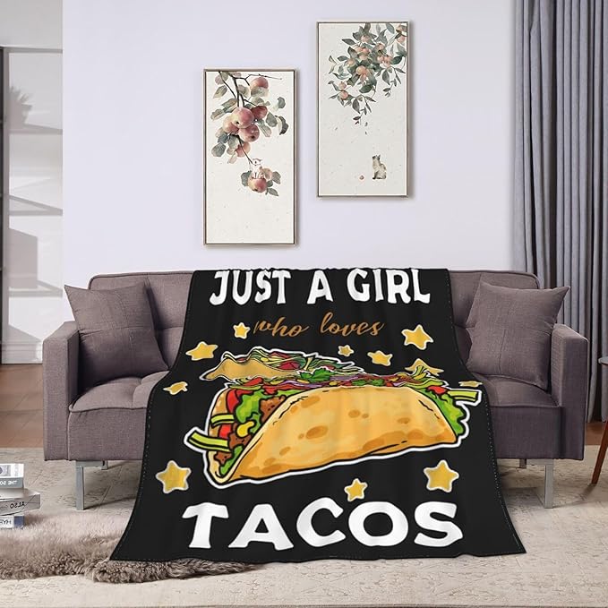 Taco Blanket for Girls Just Girl Who Loves Tacos Throw Blanket Soft Cozy Warm Fuzzy Fleece Tacos Food Bedroom Decor Blanket Gifts for Kids Women Men Adults Couch Sofa Bedding 80"X60"